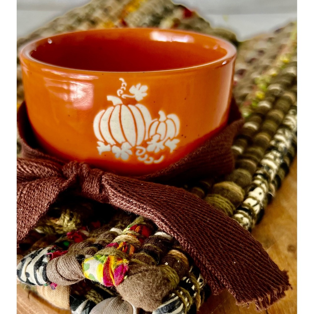 Rustic Orange Ceramic Pumpkin Ramekin Small Harvest Dipping Bowl Fall Decor